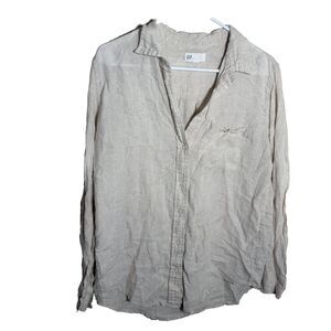 Gap Shirt Women's Medium 100% Linen Button Up Long Sleeve Collared Shirt Top